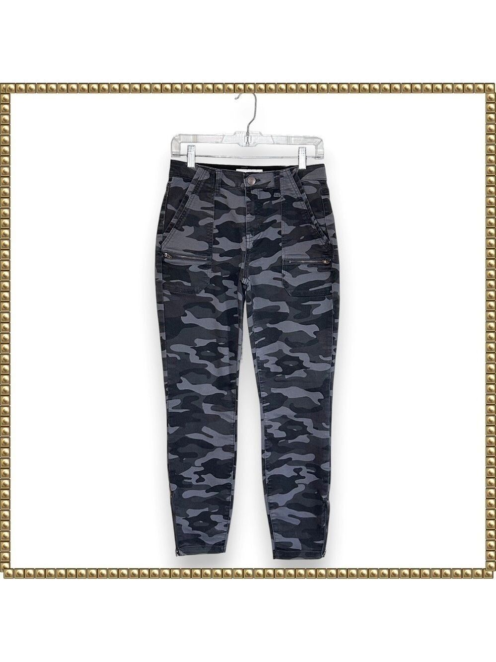 Knox Rose Camo Cargo Utility Ankle Pants Black Gray Size 4